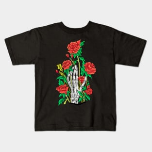 a skull hand and a red rose Kids T-Shirt